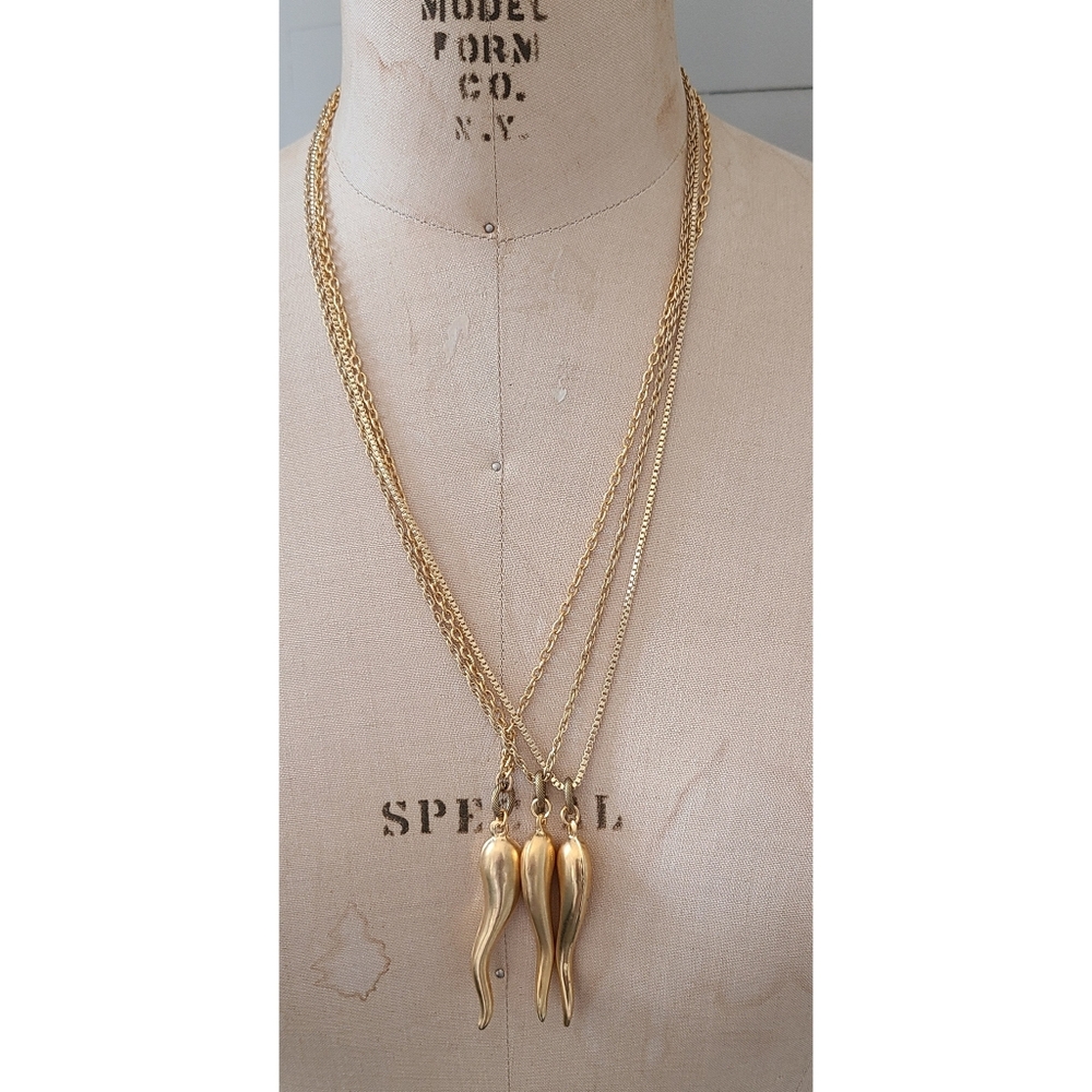 Gold Plated Italian Horn Cornicello Pendant Necklace